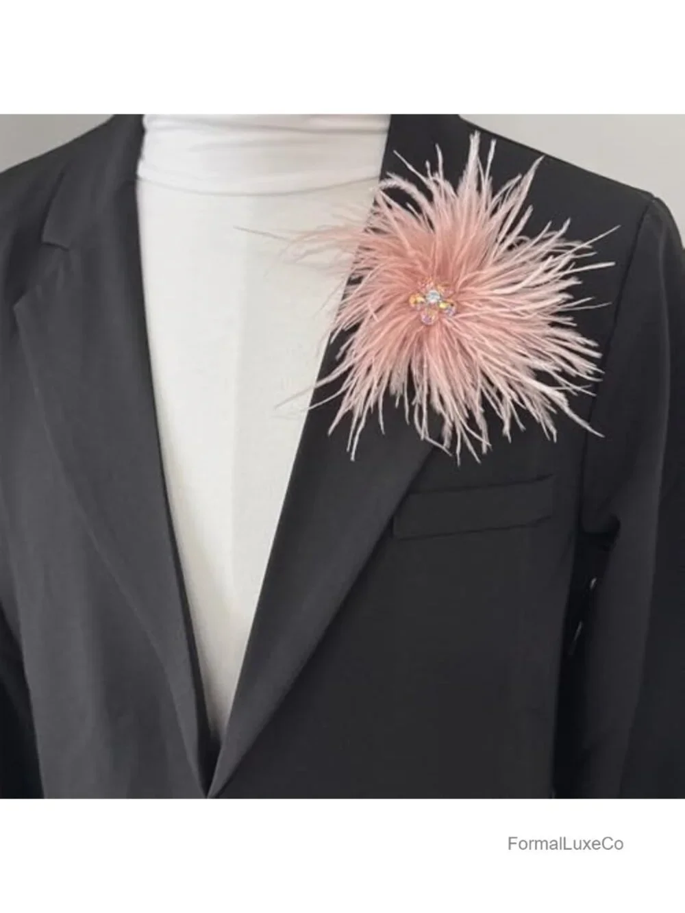Large Feather Cz Flower Brooch Pin for Women Men